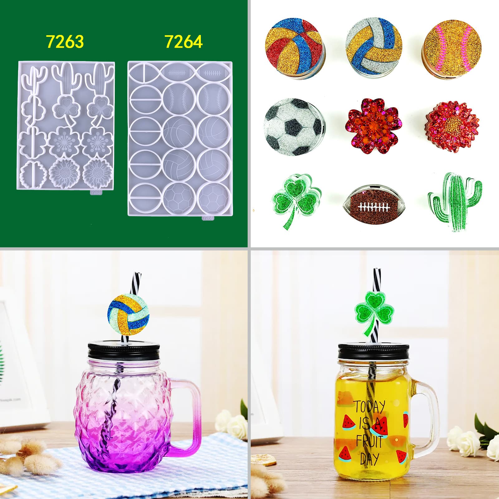 Cross straw decorative silicone mold diy sunflower cactus football baseball straw decorative silicone mold