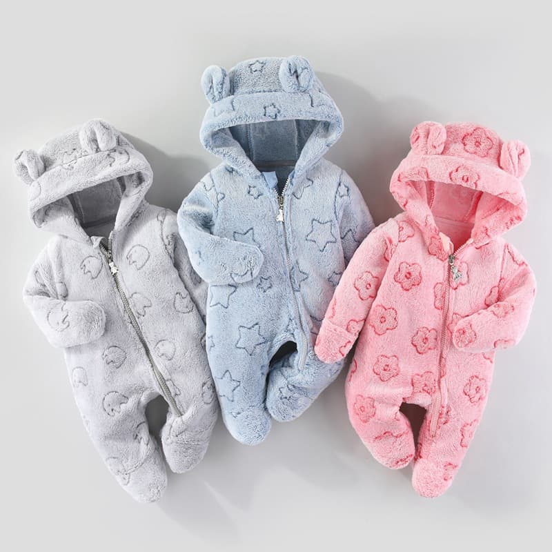 Cross-border Newborn Baby Romper Fleece Lined Spring Autumn Outwear Baby Winter Footed Bodysuit Crawling Suit