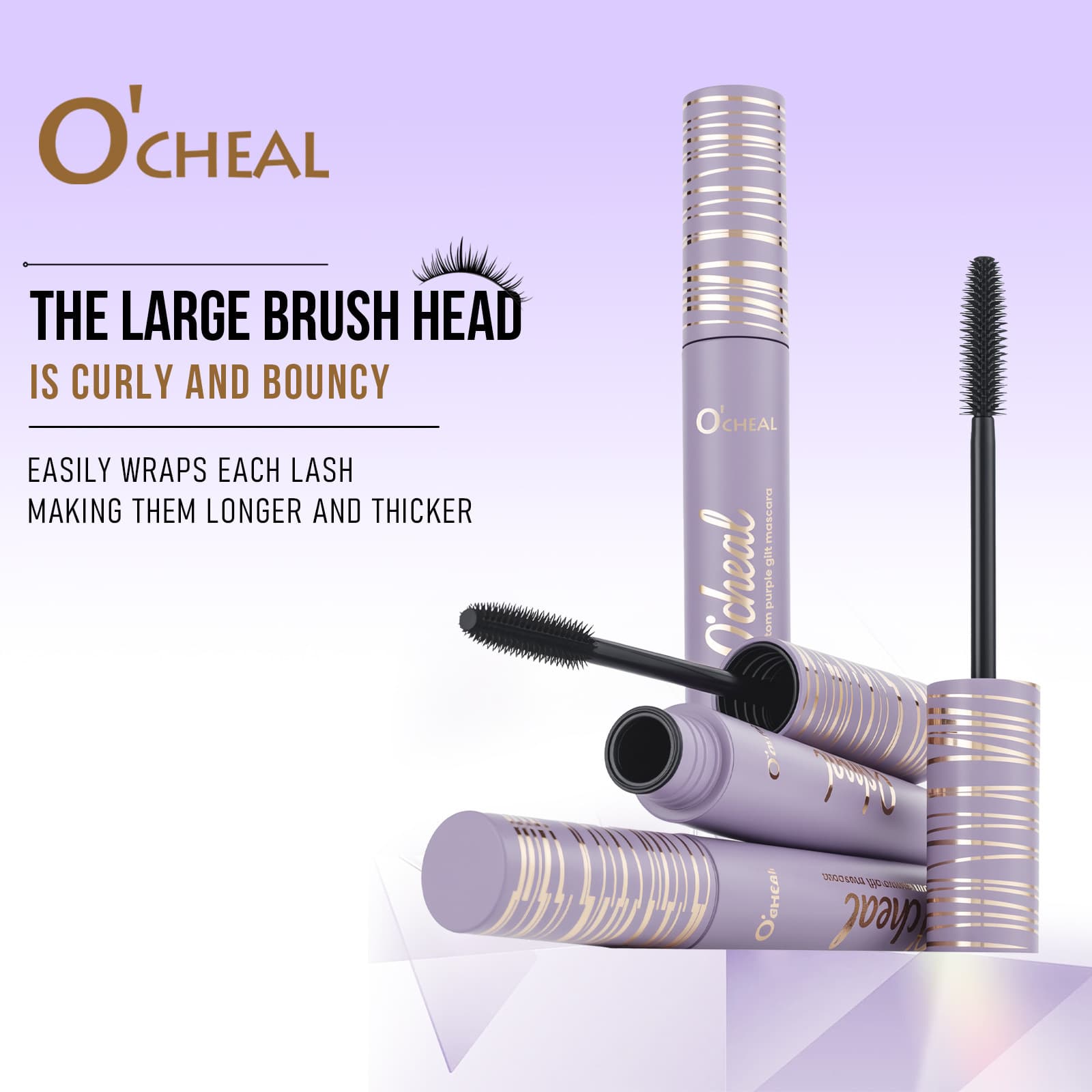Cross-Border Ocheal Magic Purple Gold Mascara Waterproof Curling Mascara for Women, Long-Lasting Setting, Sweat-Proof, Non-Smudging