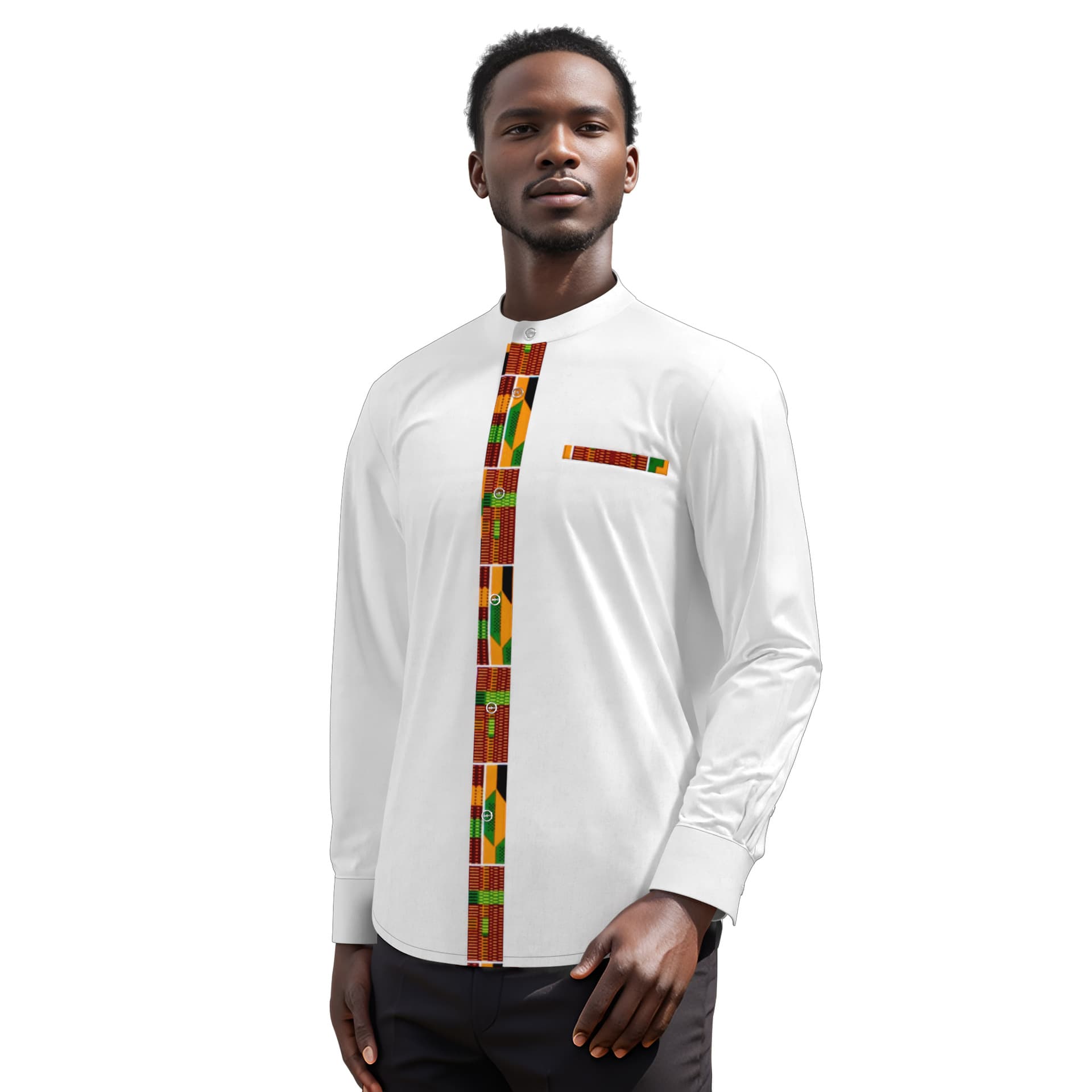 High-quality cross-border African ethnic style men's printed long-sleeved shirt, round neck, fashionable long-sleeved patchwork solid color top