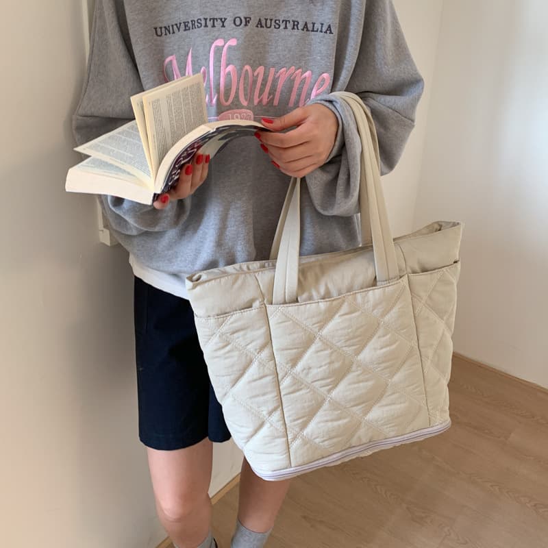 Cross-Border Korean Style Embroidery Tote Bag New Expandable Shoulder Bag Large Capacity Women's Bag Cotton Bag Puff Bag Trendy