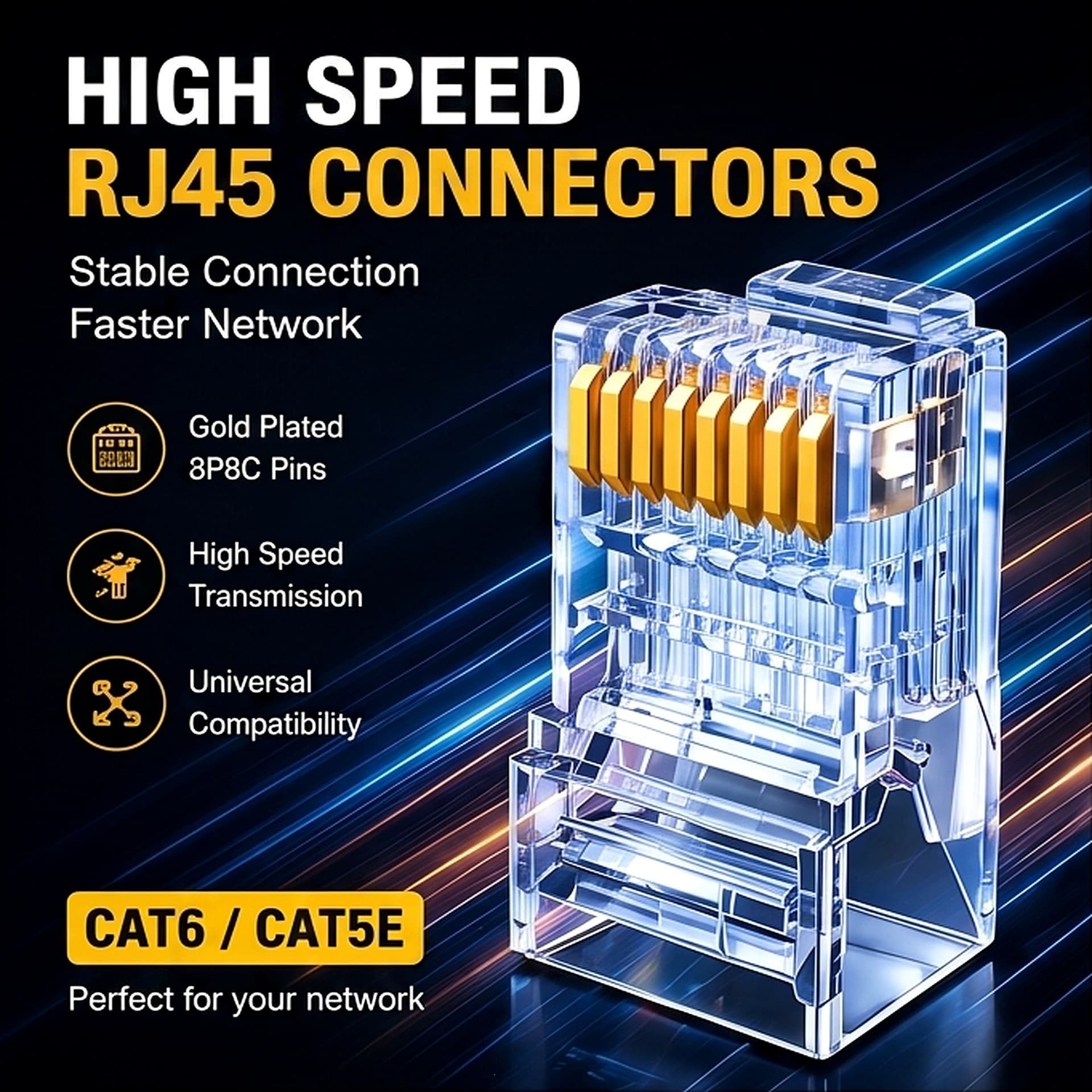 10/50/100pcs RJ45 connector Cat6 connector network unshielded RJ45 perforated crystal head network