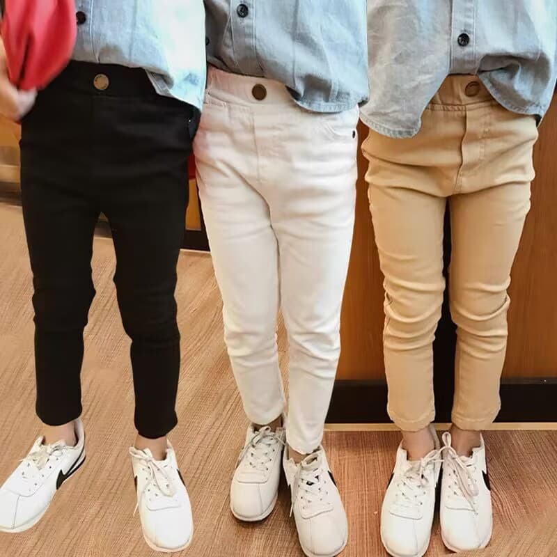 Children's Black and White Casual Ripped Trousers, Slim Fit Stretch Fashion Pants YH01