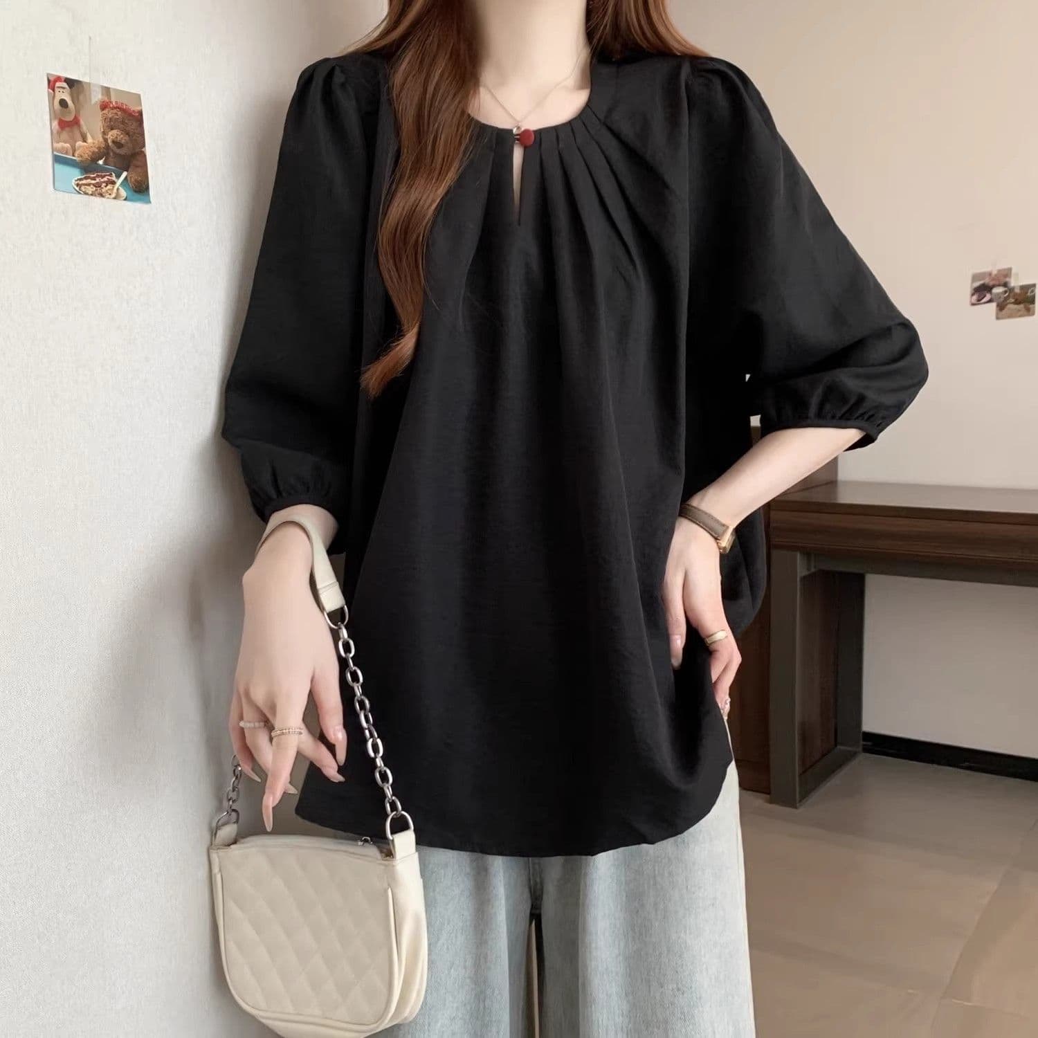 Plus Size Three-Quarter Sleeve T-Shirt for Women, Spring and Summer New Style, Loose Fit, Slimming, Flattering, and Age-Defying Top