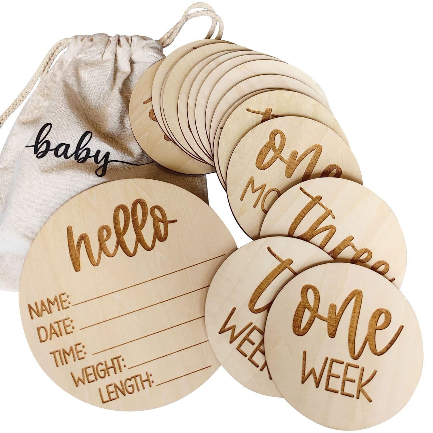 Cross-border Source Wooden Milestone Disc for Baby Newborn Photo Prop Laser Engraved Wooden Milestone Card