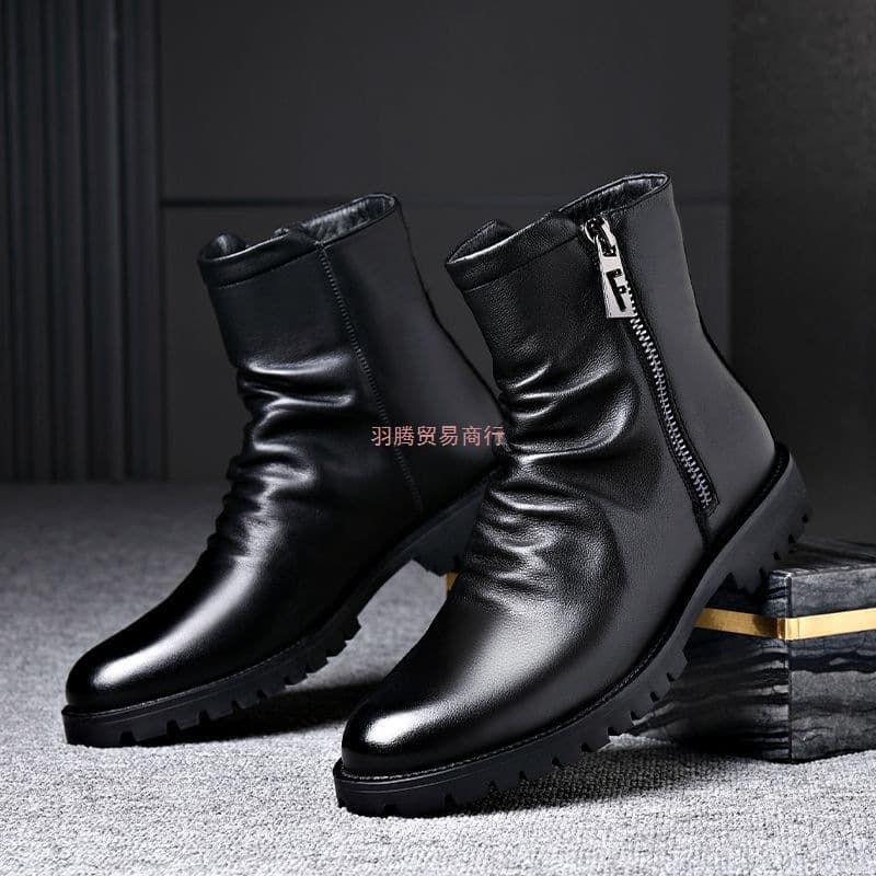 Men's Martin boots 2025 new spring and autumn style side zipper British soft leather pointed toe Chelsea cowhide men's boots