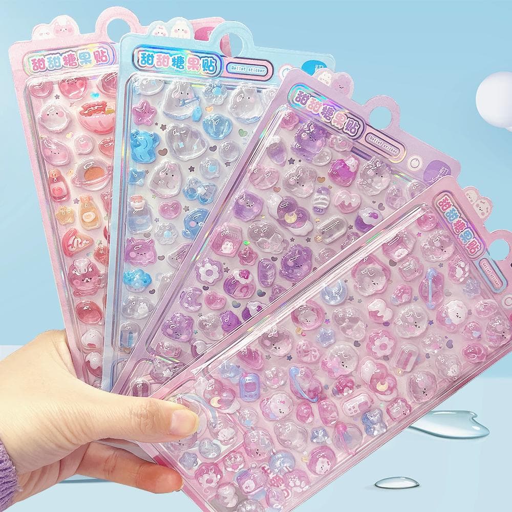 Candy Stickers 3D Three-Dimensional Relief Stickers Crystal Drop Glue Girls Kids Creative Decoration Cartoon Scrapbook Stickers Wholesale