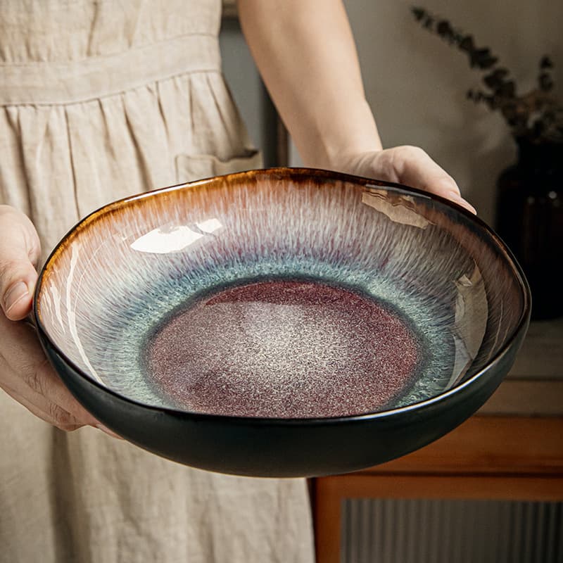 Yunmeng 9-inch Irregular Deep Plate Retro Light Luxury Salad Plate Home Use Ceramic Soup Plate Cross-border Export