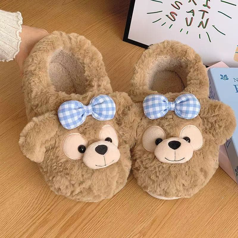 Tax Excluded) Women's Foreign Trade Cotton Slippers, Autumn/Winter Cute Bear Design, Outdoor Wear Thick Sole, Home Anti-Slip Wrapped Heel, Plush Lined for Warmth