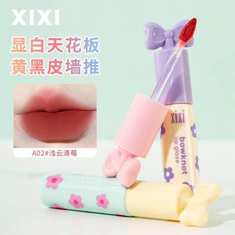Xixi Manta Flower Knot Velvet Matte Lip Glaze, Velvet Matte Finish, Long-Lasting Non-Stick Cup, Brightening Color, Suitable for All Skin Tones, Student-Friendly Lipstick