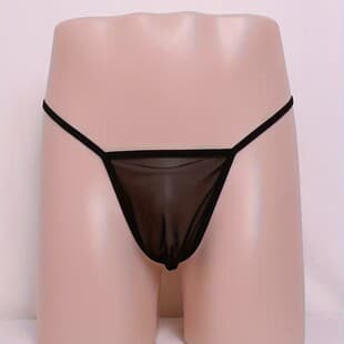Men's Transparent Mesh Thong Sexy Briefs, Elastic Thin Waistband Transparent Mesh Thong, Sexy T-Back