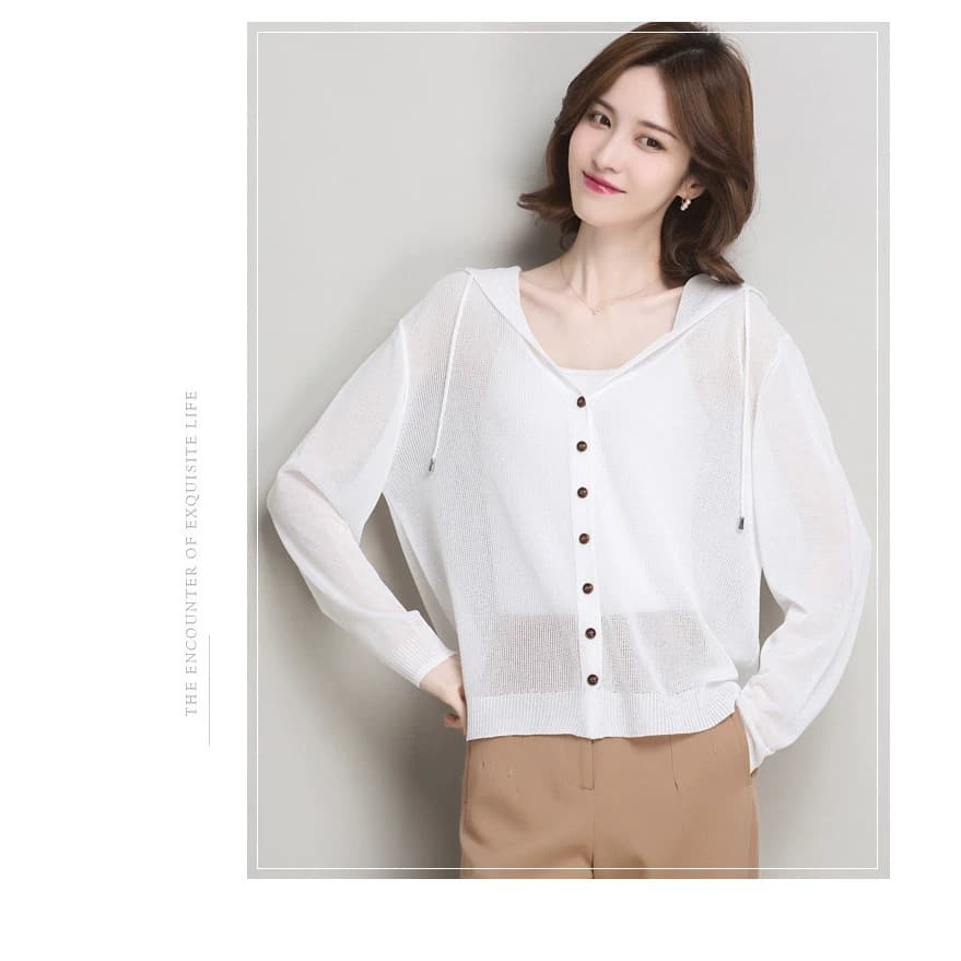 New Style Lazy Summer Knitted Cardigan Jacket for Women, Hooded Top, Ice Silk Sweater, Thin Hollow-Out Sun Protection Outerwear