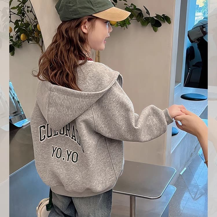 Girls sweatshirt spring and autumn 2026 new spring clothing children's clothing fashionable plus velvet baby hooded thickened children's tops spring