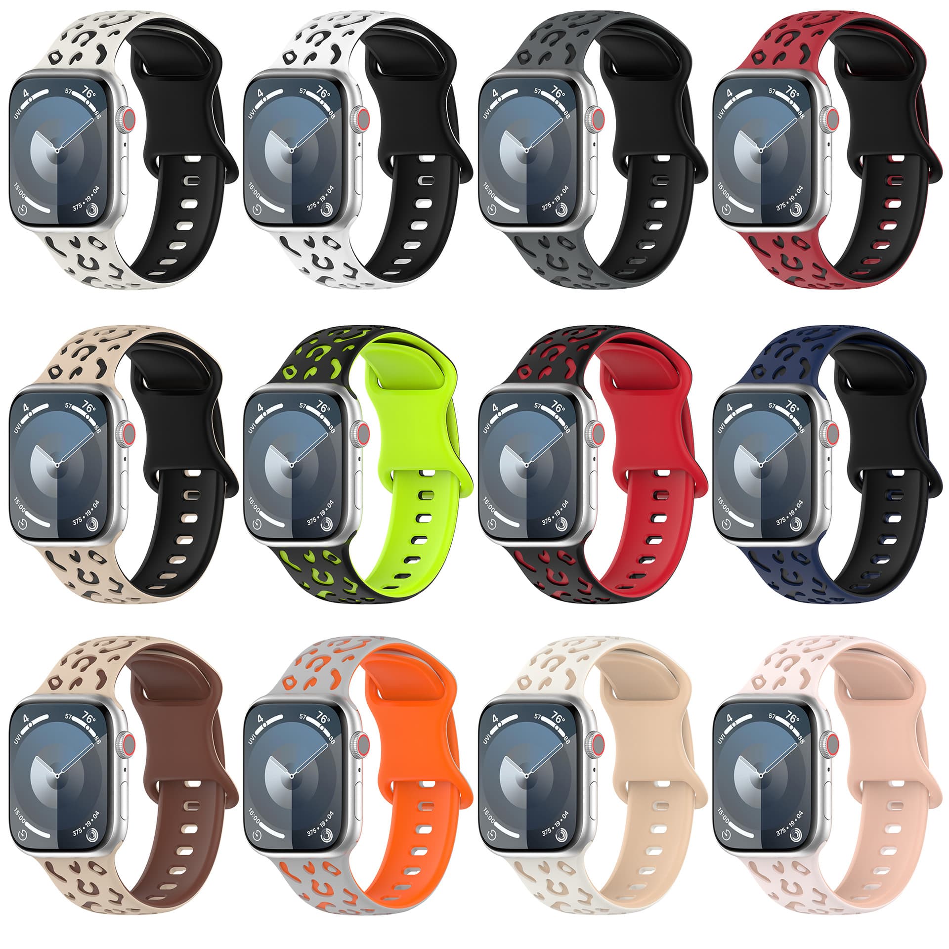 Suitable for Apple watch strap Apple Watch S9 ultra silicone strap laser engraving leopard print two-color watch strap