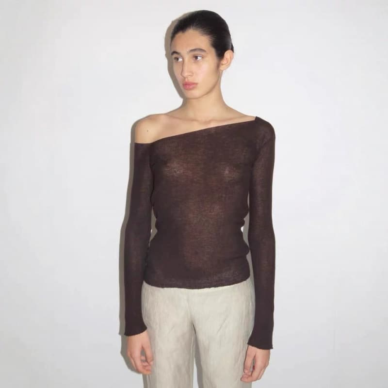 In Stock Paloma Wool Qiuqiu Same Style Wool Blend Hollow Back Knitwear Long Sleeve Top