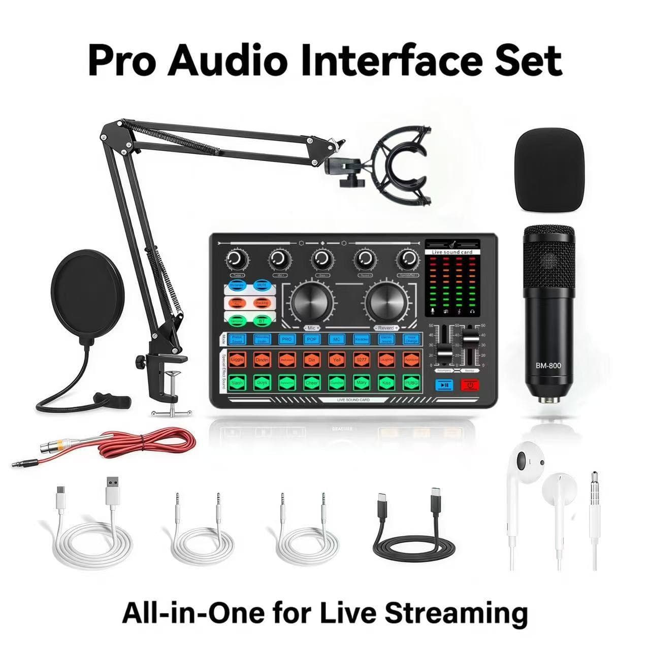 998 Sound Card for Live Streaming, PK, and Recording with BM800 Microphone, Desktop Computer and Mobile Phone Condenser Microphone Set