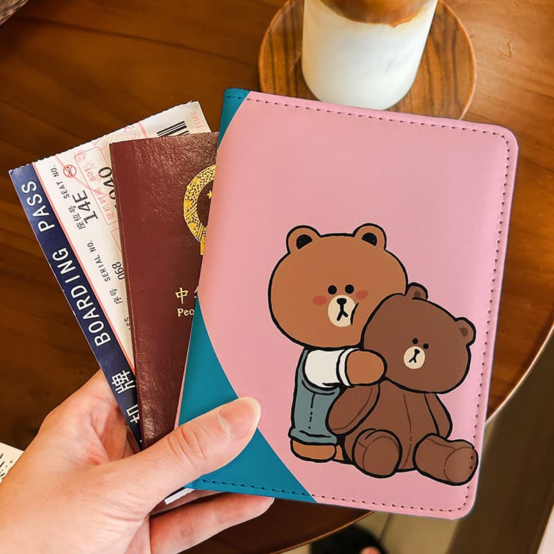 Brown Bear Brown Bear Passport Holder Document Bag Protective Cover Multifunctional Card Holder Portable Storage for Traveling Abroad