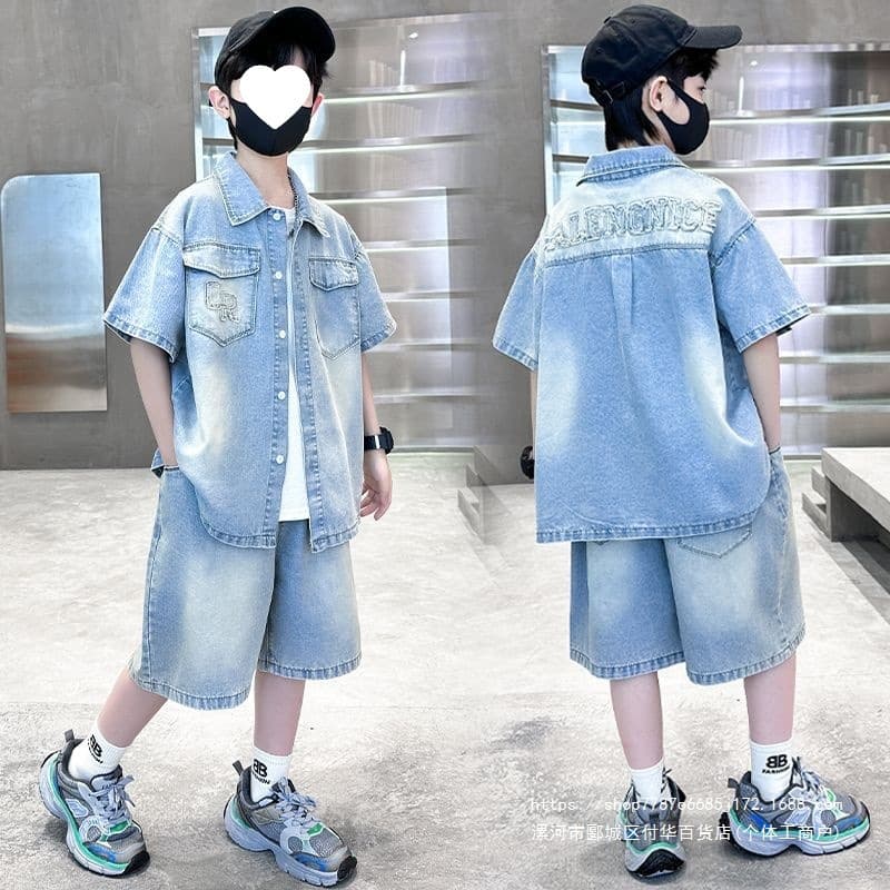 Boys Summer Denim Suit 2026 New Summer Two-Piece Set Thin Summer Short Set Middle and Big Kids Hot Style