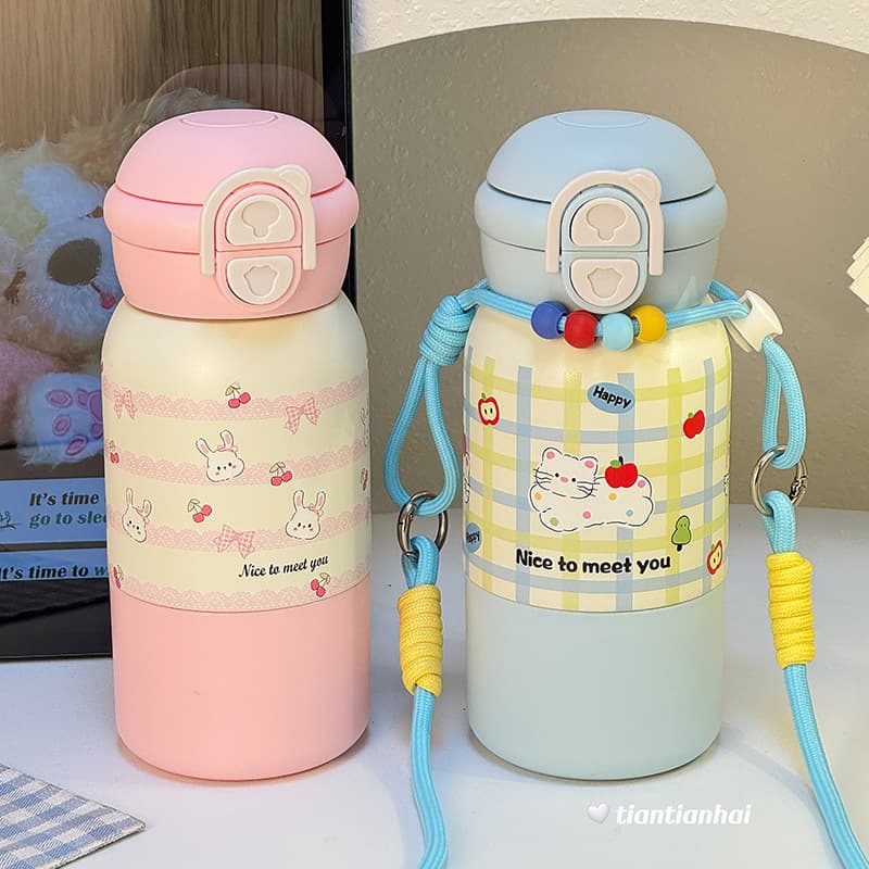 New large-capacity cute girl double-drink campus thermos cup 2025 high-looking cartoon portable water cup