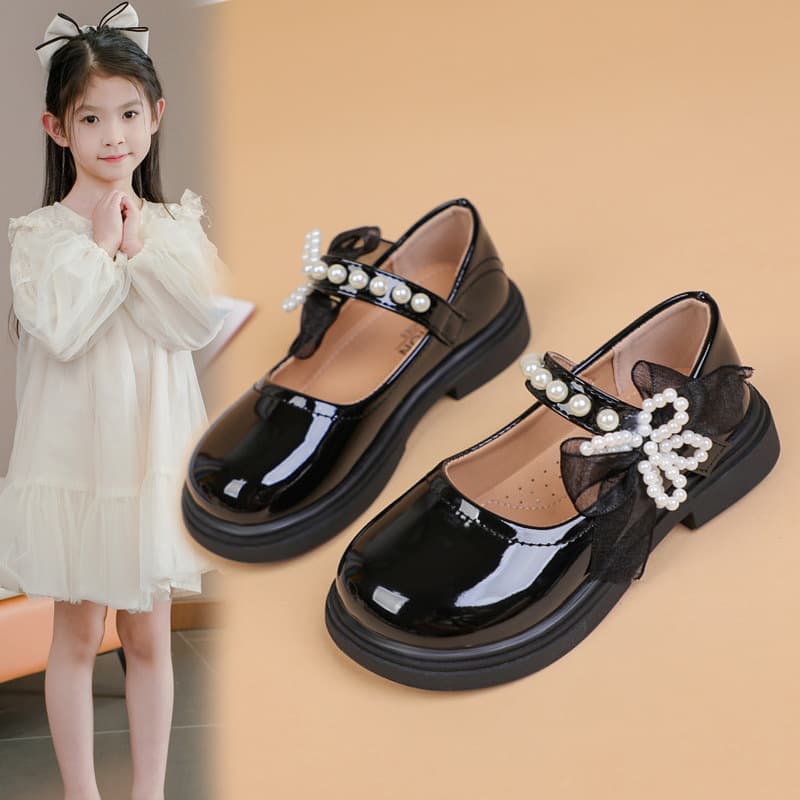 Girls' leather shoes, spring and autumn 2025 new style, black Mary Jane princess shoes, for middle and large children, primary school students, school performance shoes