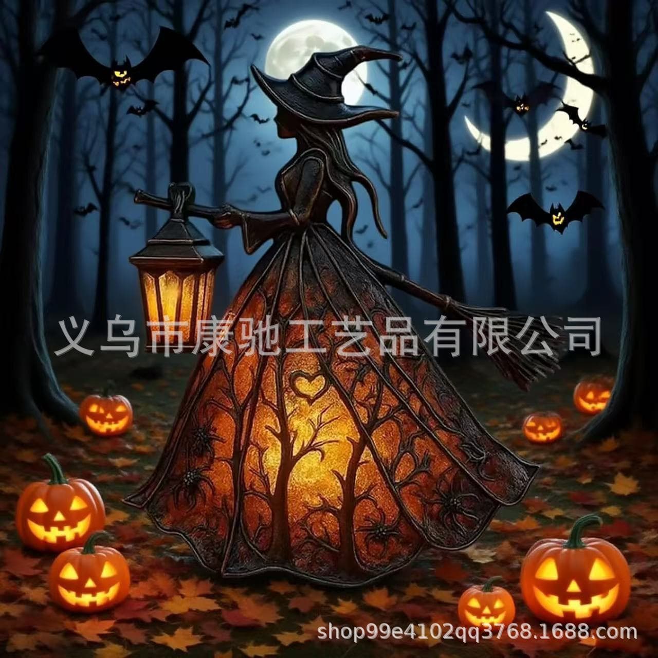 Cross-border Halloween Witch Lamp Gothic Halloween Witch Lantern Resin Decoration