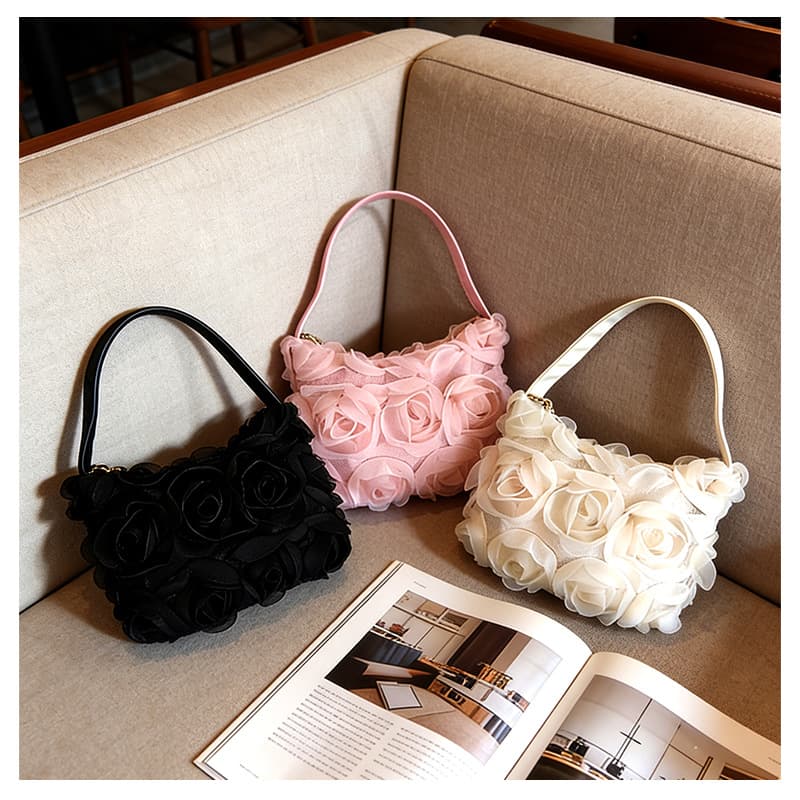 2025 new personalized niche rose lace dinner bag, fashionable shoulder bag, simple portable armpit bag