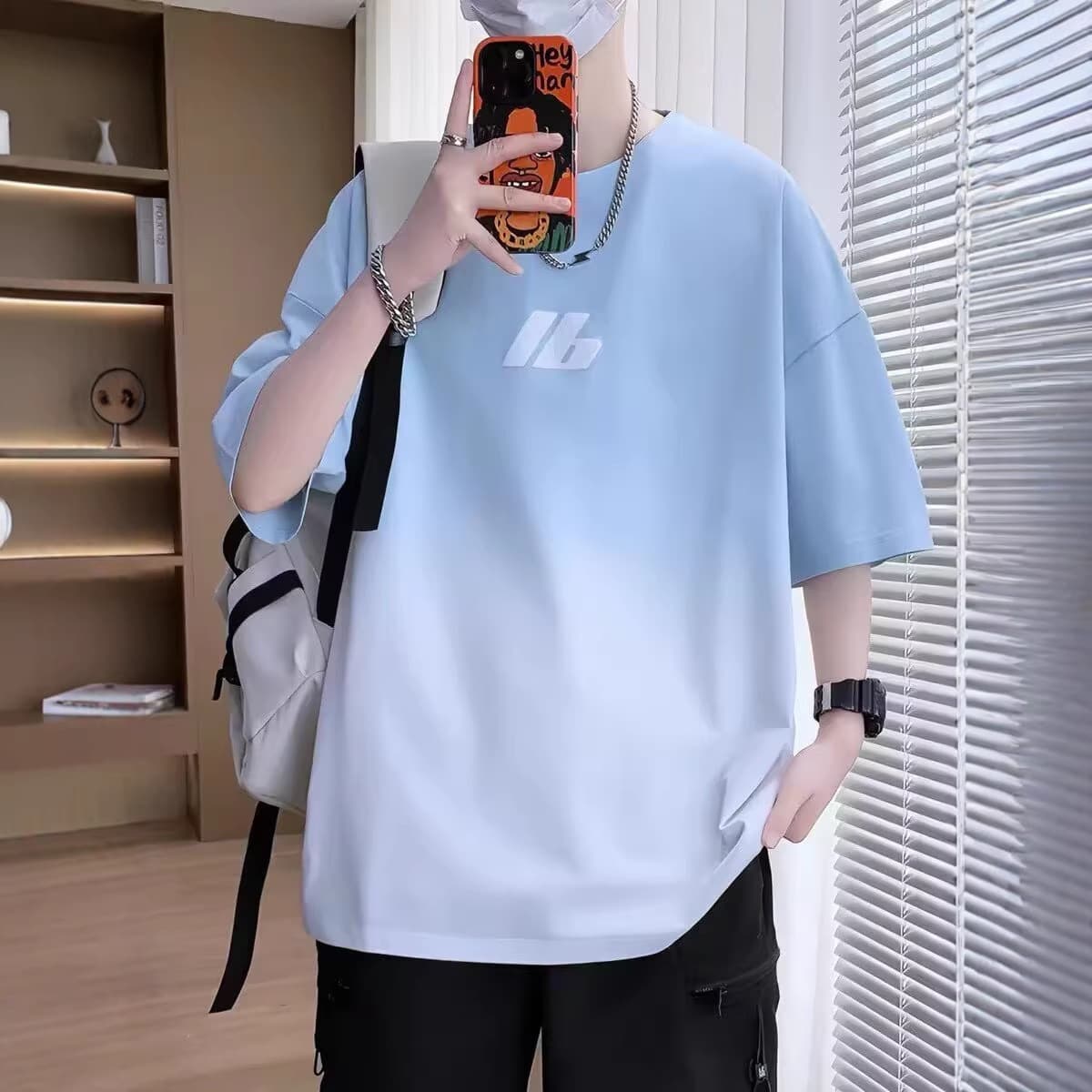 Youth Short Sleeve T-Shirt for Boys Summer 2026 New Half Sleeve Gradient Print Tee Top for High School Students