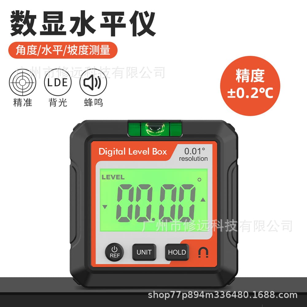 Digital level, high-precision inclinometer, portable angle measuring instrument with magnetic suction
