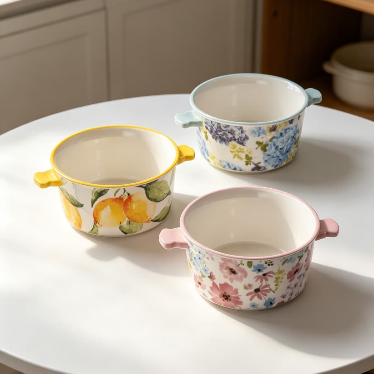 6.5-inch Internet celebrity ceramic bowl double-eared bowl fruit bowl snack bowl microwavable salad bowl ice cream bowl underglaze color