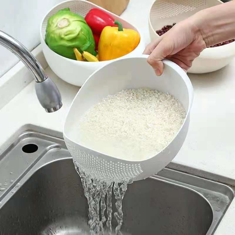 Rice washing tool sieve plastic draining basket vegetable washing basin hand-free thickened rice washing basket fine holes kitchen household