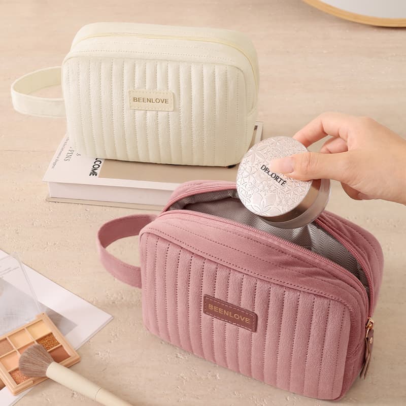 Women's Makeup Bag, Large Capacity Octagonal Bag with Dutch Velvet, High Appearance, Portable Travel Toiletry Bag for Skincare