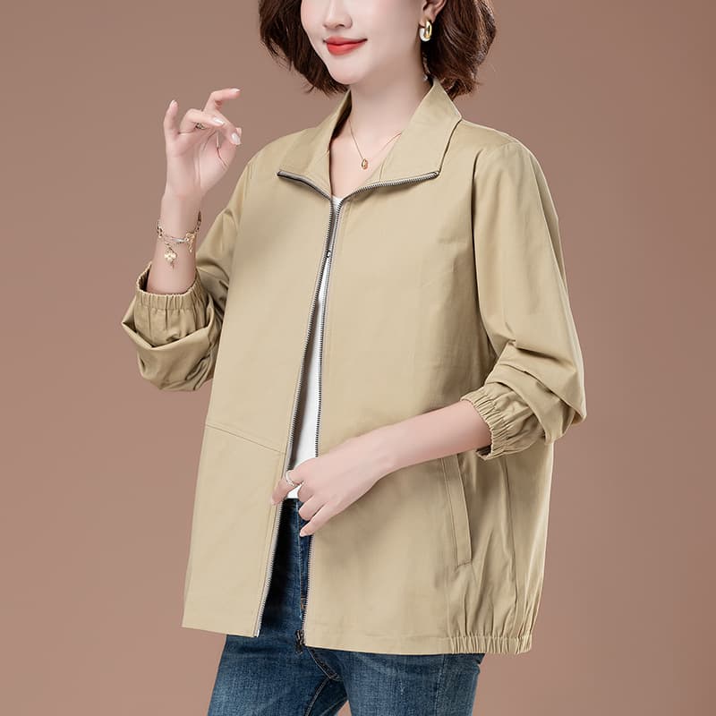 Middle-aged mother pure cotton jacket women's spring and autumn loose large size zipper cardigan fashionable age-reducing cotton jacket top