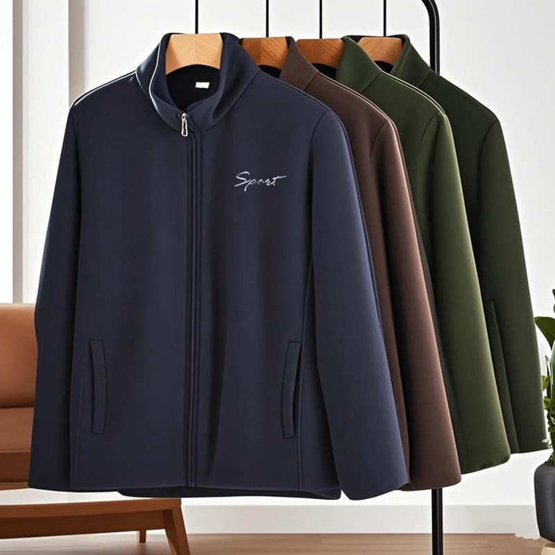 New style polar fleece men's stand collar zip-up cardigan jacket, autumn and winter men's wear thickened warm solid color sweatshirt.