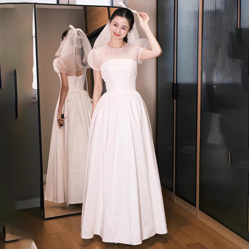 French light wedding dress for the bride, super fairy-like satin petite engagement dress, sweet and high-end dress
