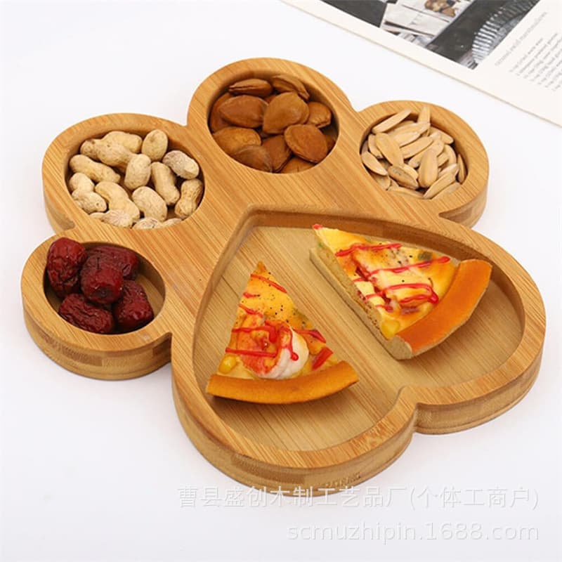 Bamboo Wood Tray Creative Cat Paw Serving Tray Divided Fruit Plate Cheese Board Children's Bamboo Complementary Food Plate