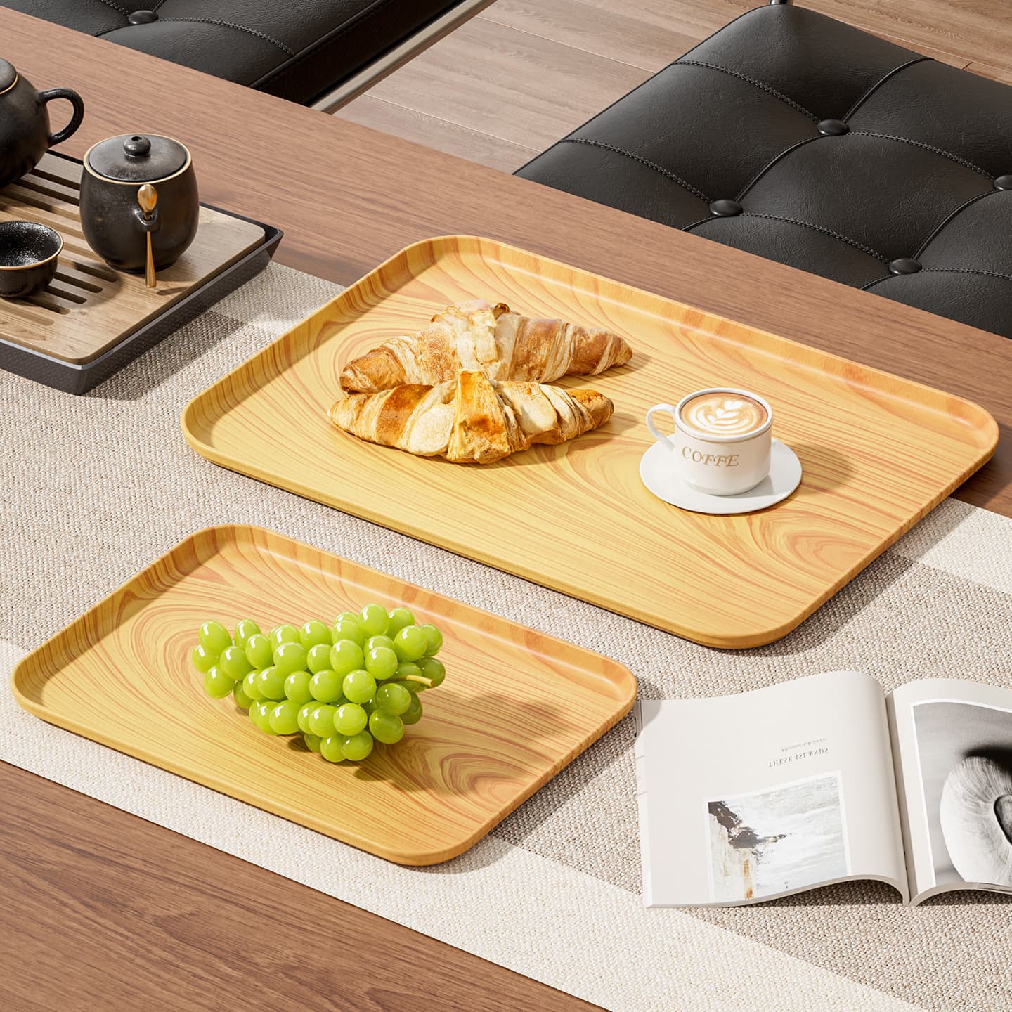 Japanese-style faux wood grain rectangular tray, home tea tray, dinner plate, coffee shop dessert plate, storage tray, light luxury ins style