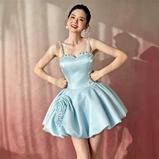 Strapless Short Sweet Girl Evening Dress 2026 New Style Daily Date Party Solid Color Puffy Dress Cross-Border Supply