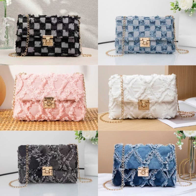 Women's Denim Chain Flap Shoulder Bag, Small Square Bag, Chanel-Style, High-Quality, Quilted, Versatile, Fashionable, High-End