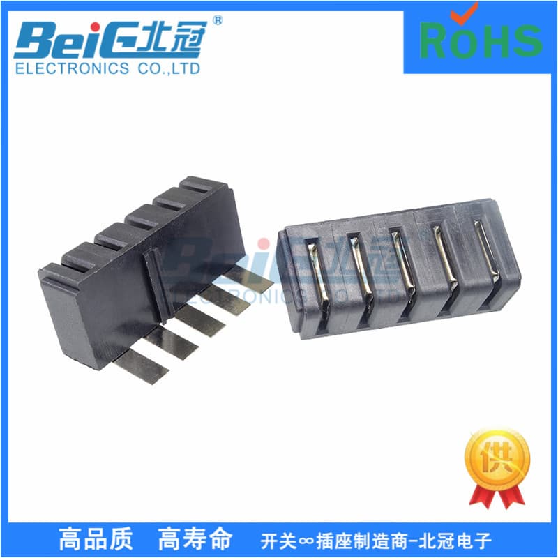 Blade-type high-current 5.0mm pitch notebook connector socket with wide pins (5PIN) for lithium batteries.