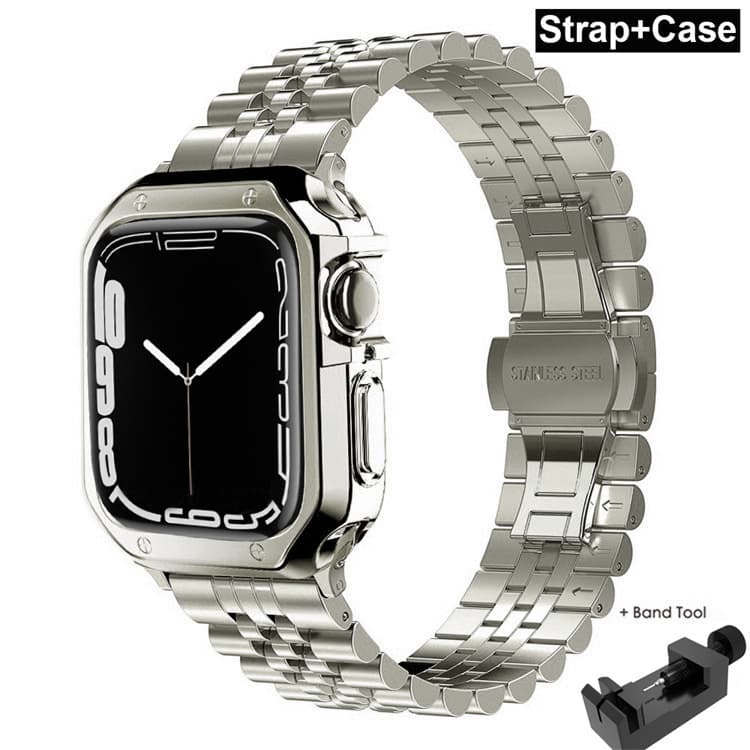 New Five-Pearl Stainless Steel Metal Band with TPU Electroplated Protective Case Set for Apple Watch