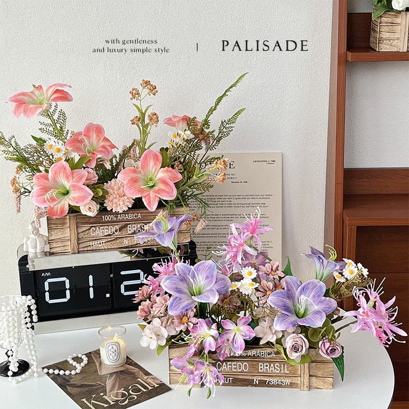 30cm Solid Wood Fence Monet Garden Artificial Flowers Fake Flower Arrangement Gardening Landscape Potted Dried Flower Decoration