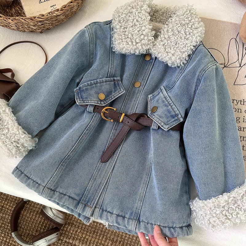 Girls' velvet warm and soft denim jacket 2025 new Korean style children's mid-length autumn and winter thickened top trendy
