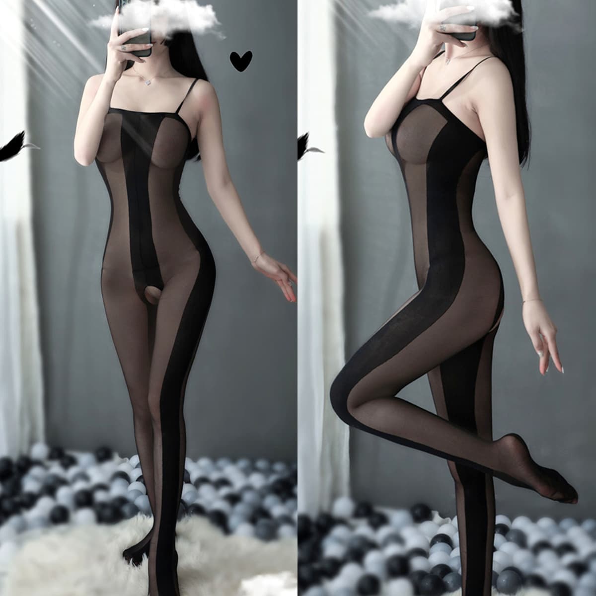 Sexy Lingerie Camisole Stockings Bodysuit Open Crotch Transparent Temptation Set for Women Drop Shipping