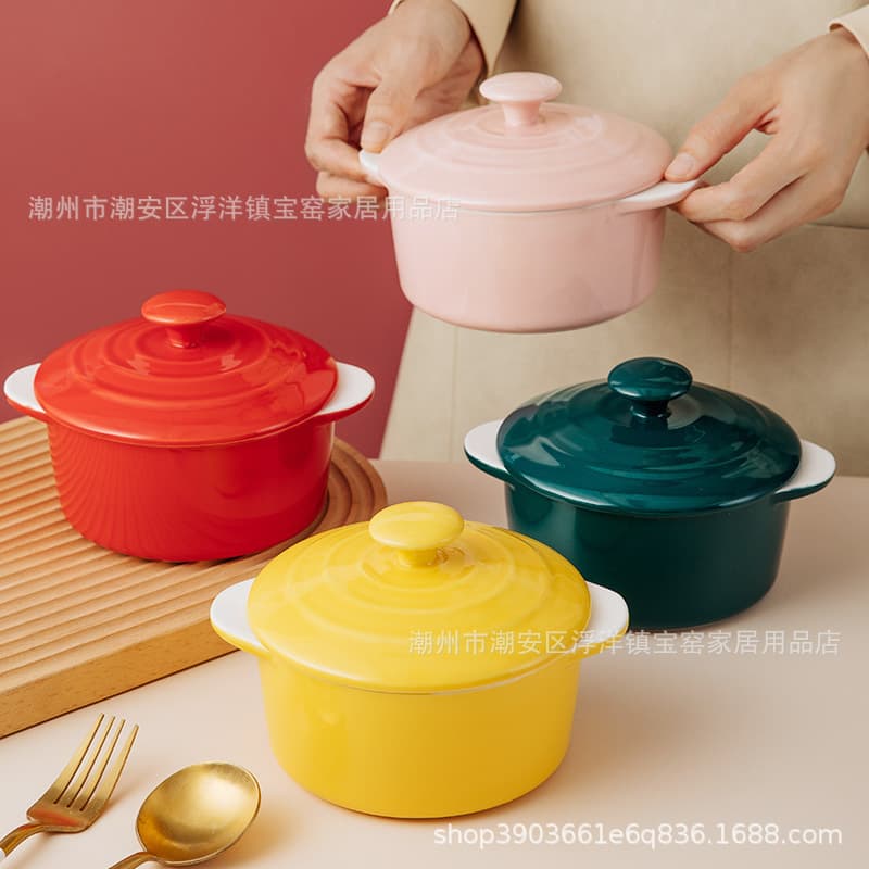 Ceramic Bowl with Lid and Dual Handles, Heat-Resistant Steaming Bowl, Stew Pot for Bird's Nest, Double-Boiler, Oven and Microwave Safe
