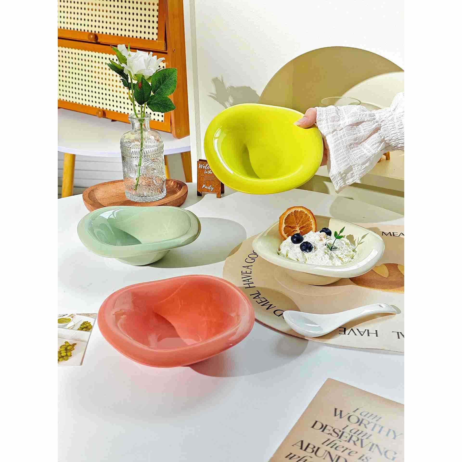Yogurt bowl ins style high-looking special-shaped salad bowl ceramic oatmeal bowl breakfast bowl dessert bowl tableware sugar water bowl