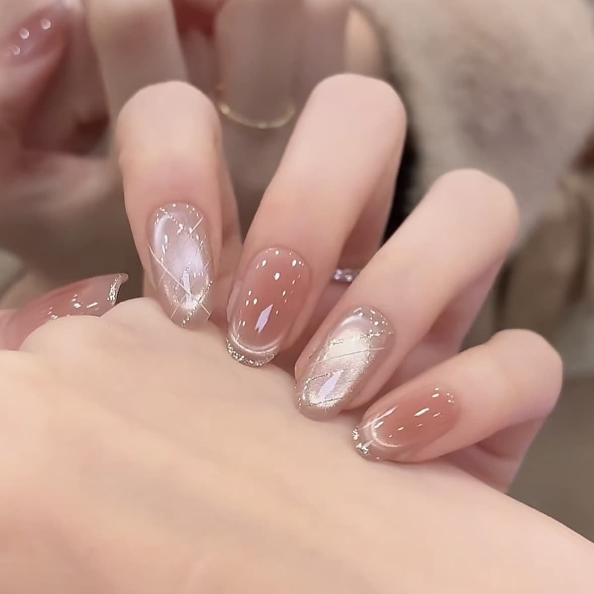 [Minimalist] Handmade Press-On Nails Bestseller Nude Pink Cat Eye Nail Art Patches Wholesale