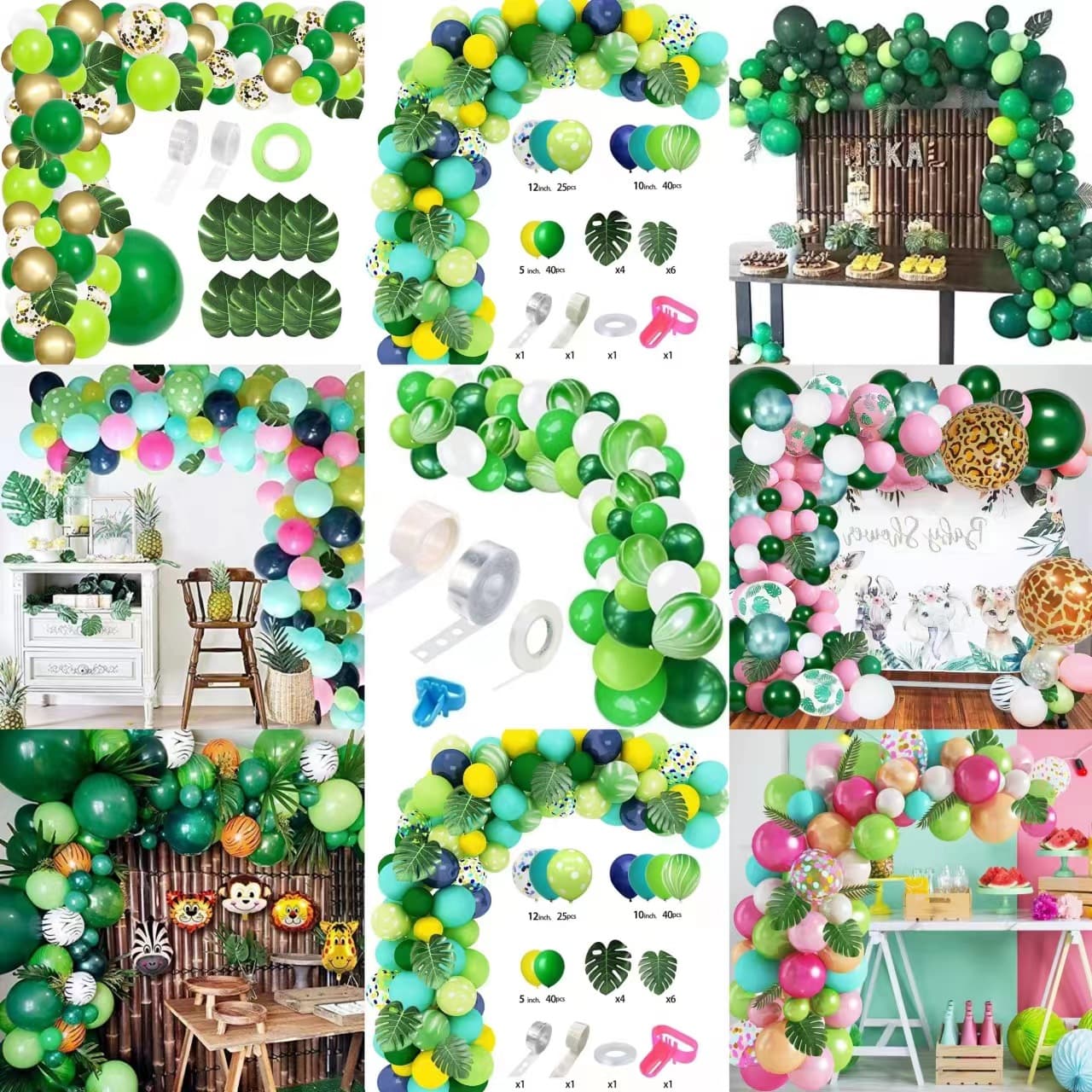 Jungle Theme Party Decoration Balloon Arch Kit, Amazon Green Palm Leaf Balloon Birthday Setup