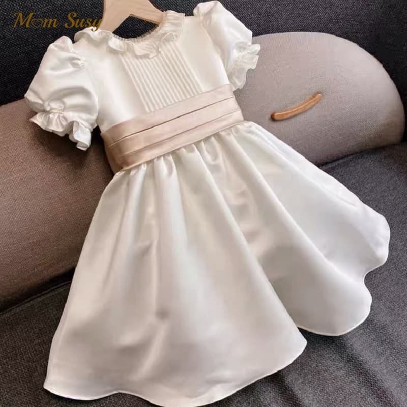 Baby Girl's First Birthday Dress with Large Bow Princess Gown Vintage Elegant Baby Girl Birthday Dress Summer