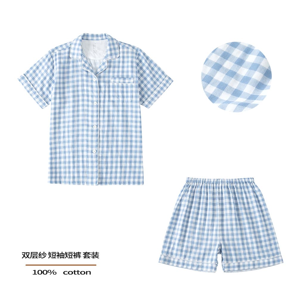 Women's Short Sleeve Short Pants Sleepwear Pure Cotton Double Layered Summer No Side Seam Home Clothes Breathable Comfortable