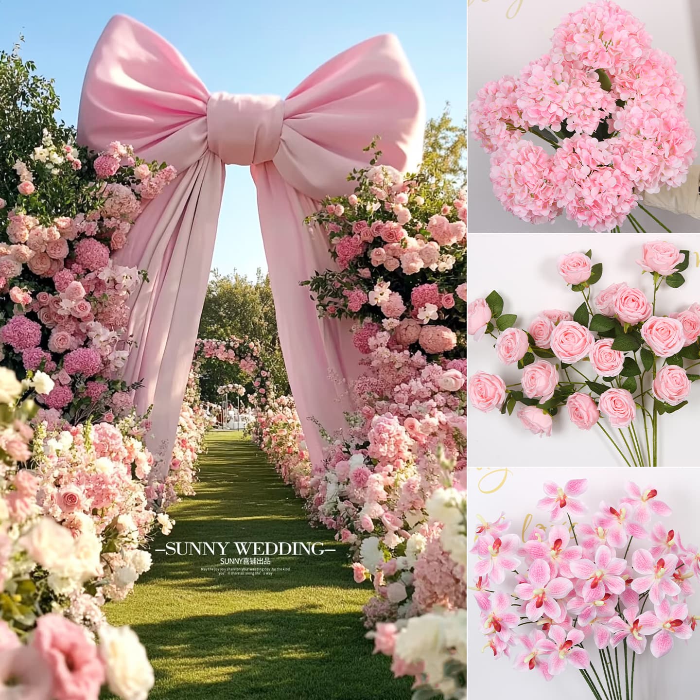 Wedding Pink Artificial Flowers Silk Flowers Wedding Hall Decoration Floral Arrangement Home Single Stem Bouquet Road Guide Flower Arrangement Materials